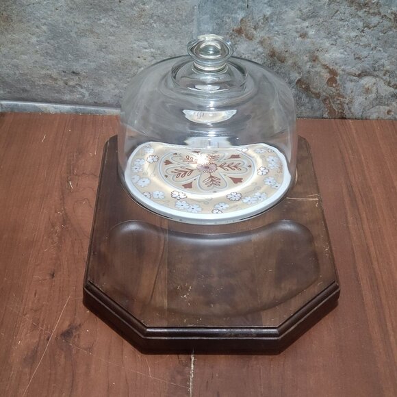 Vintage Cheese and Cracker Platter Tray Ceramic Tile Glass Dome Himark 1982 - Picture 12 of 14